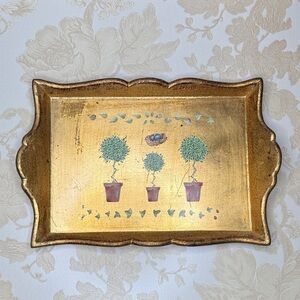 Vintage Wooden Italian Florentine Tray with Hand Painted Details Made in Italy